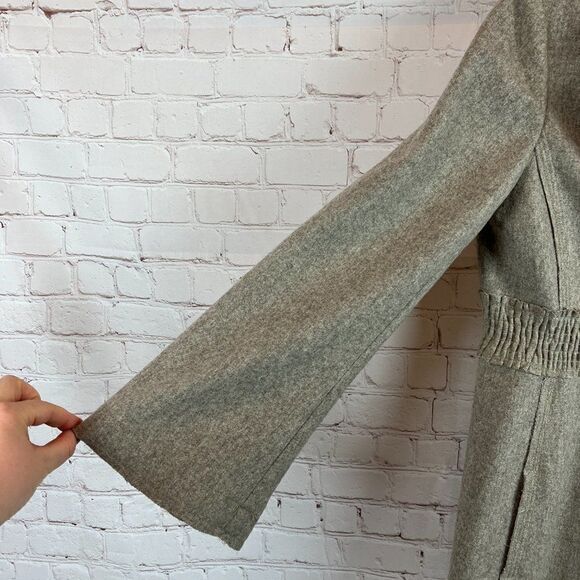 POLECI gray wool blend lined flared sleeve pocket elastic waist classic coat 4 - Picture 6 of 14